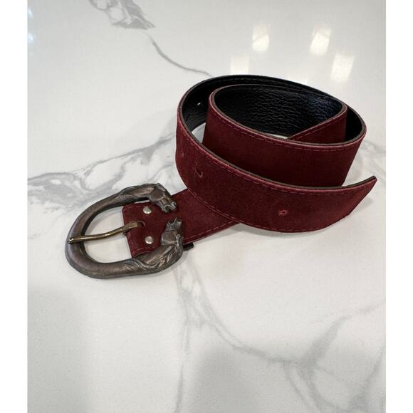 Vintage Double Horse Head Metal One Size Belt Buckle 3" / 33" long belt - Picture 5 of 11